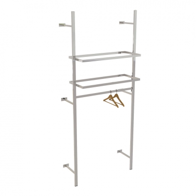 2614A - Wall distanced solution, equipped with 1 hanging rail and 2 frames for shelves (shelves not included).