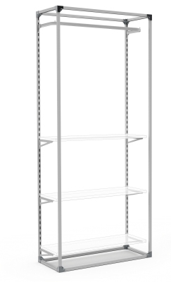 GILKIT15 - Freestanding slotted structure with hanging bar, 3 pairs of shelf brackets